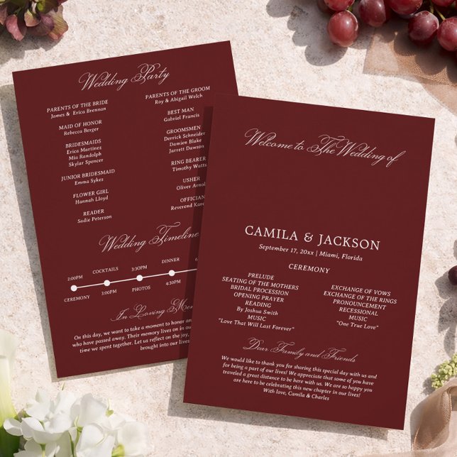 Invitación  Dramatic Opera Burgundy Wedding Flat Program (Subido por el creador)
