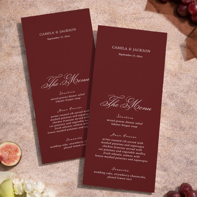 Invitación Dramatic Opera Burgundy Wedding Menu Card (Subido por el creador)