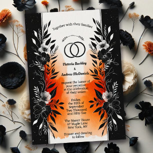 Invitación Dramática acuarela Naranja negro Boda floral