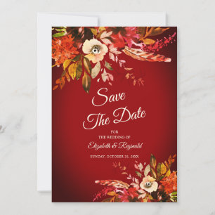 Invitación Dramática Floral De Otoño Rojo Salva La Fecha