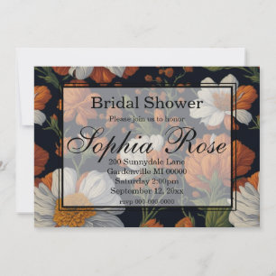Invitación Dramática Naranja blanco elegante flores retro