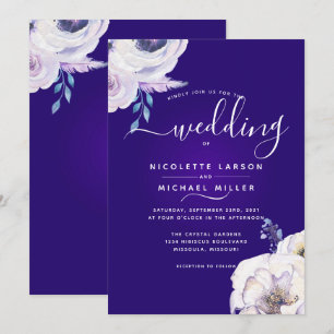 Invitación Dramático Boda floral morado oscuro y lilac