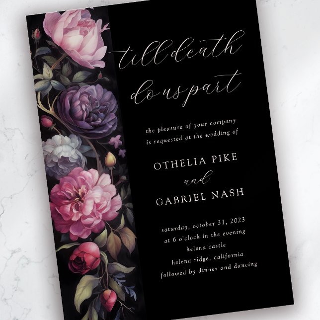 Invitación Dramático negro Boda gótico floral floral (Subido por el creador)