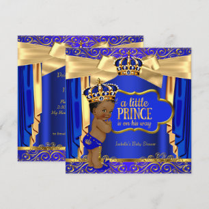 Invitación Drapes azules reales y dorados para baby shower de