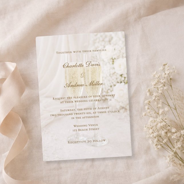 Invitación Drapes de tela suave champán romántico boda (Subido por el creador)