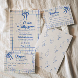 Invitación Draut Silly Goose Gingham Ribbon Baby Boy Shower