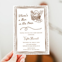 Invitación Drawn Brown Bun in the Oven Baby Shower Party