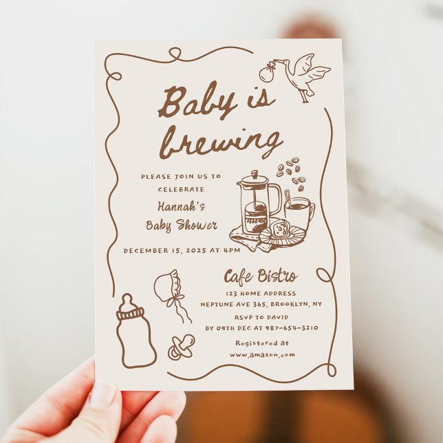 Invitación Drawn Coffee Baby is Brewing Baby Shower (Subido por el creador)