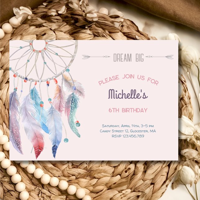Invitación Dream Big Boho Dreamcatcher Birthday (Subido por el creador)