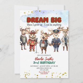 Invitación Dream Big Reindeer Career Theme Kids Birthday