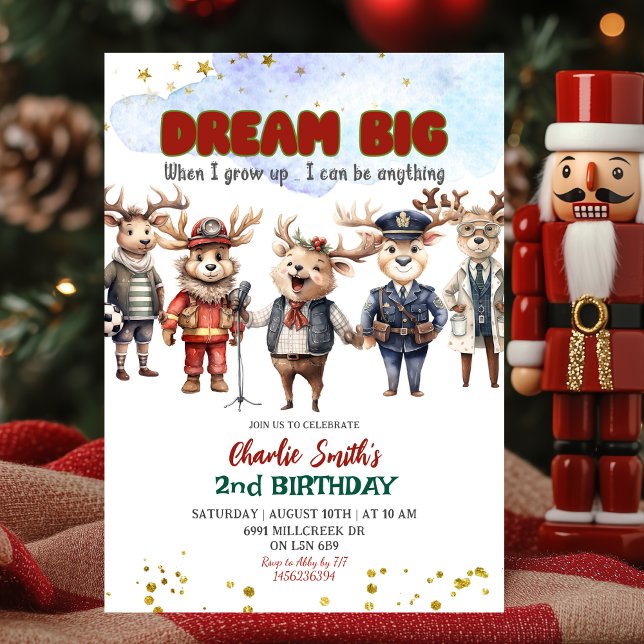 Invitación Dream Big Reindeer Career Theme Kids Birthday (Subido por el creador)