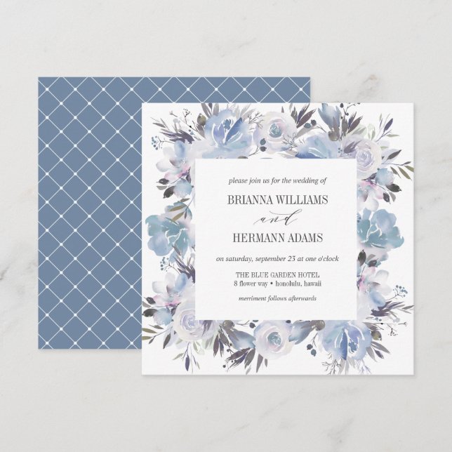 Invitación Dream Blue | Fancy Spring Floral Diamond Boda (Anverso / Reverso)