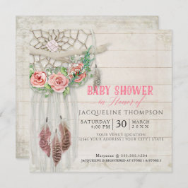 Invitación Dream Catcher Baby Shower Chica BOHO Wood Feather