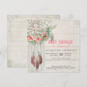 Invitación Dream Catcher Baby Shower Chica BOHO Wood Feather