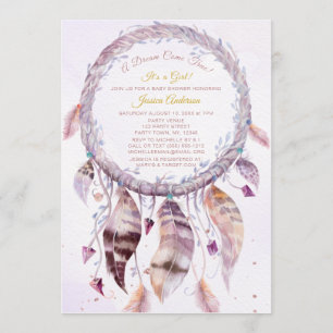Invitación Dream Catcher con Feathers Chica Baby Shower