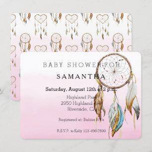 Invitación Dream Catcher Pink Watercolor ducha bebé
