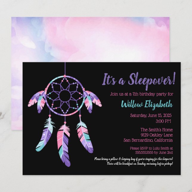 Invitación Dream Catcher Sleepover Kids Birthday Fiesta (Anverso / Reverso)