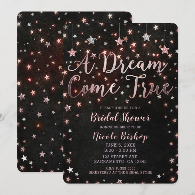 Invitación Dream Come True Black Rosa Gold Bridal Shower (Anverso / Reverso)