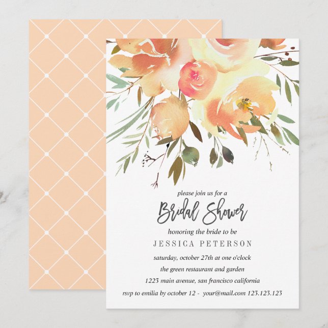 Invitación Dream Peach Flower Boda Bridal Shower fiesta (Anverso / Reverso)