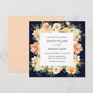 Invitación Dream Peach & Navy   Boda de diamantes florales de