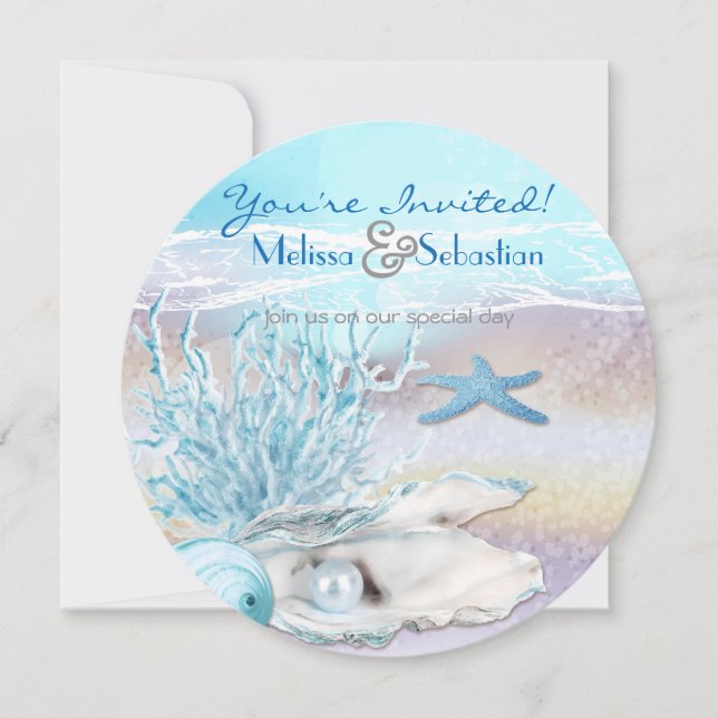 Invitación Dream Shore Beach Dk Invite a la Boda Verde azulad (Anverso)