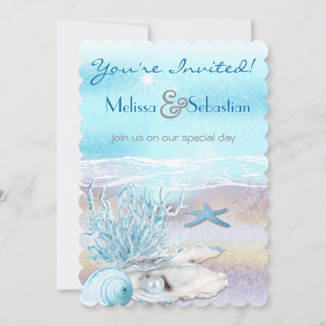 Invitación Dream Shore Beach Dk Invite a la Boda Verde azulad (Anverso)