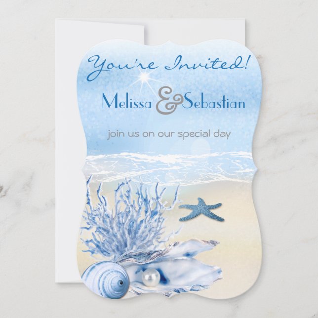 Invitación Dream Shore Beach Muy Blue Wedding Invite (Anverso)