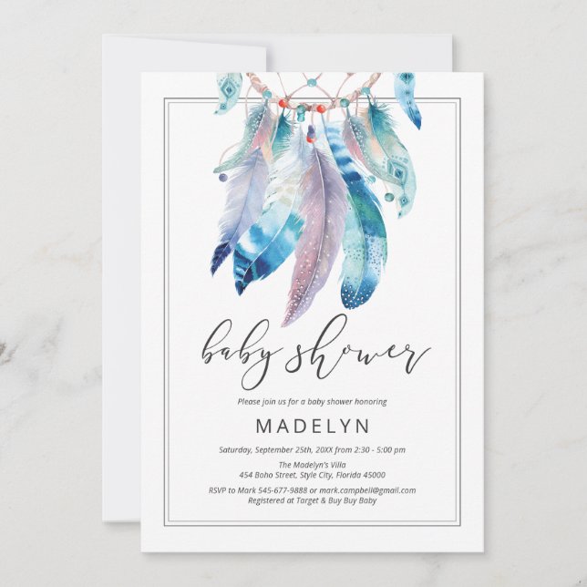 Invitación Dreamcatcher Baby Shower Boho Gender Neutral (Anverso)