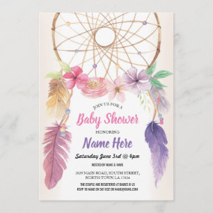 Invitación Dreamcatcher Baby Shower Floral Invitar rosa