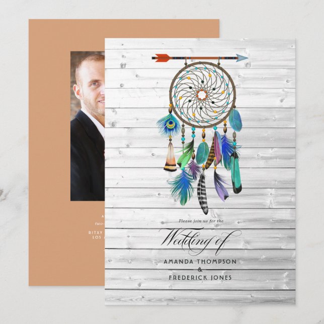 Invitación Dreamcatcher Bohemian Boda nativo americano (Anverso / Reverso)