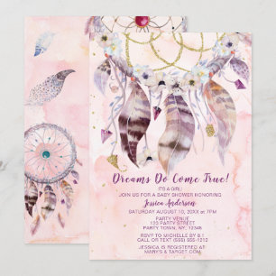 Invitación Dreamcatcher Dream Come True Chica Baby Shower