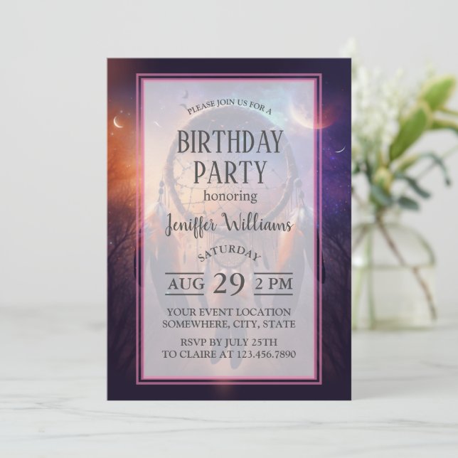 Invitación Dreamcatcher en el bosque (Anverso de pie)