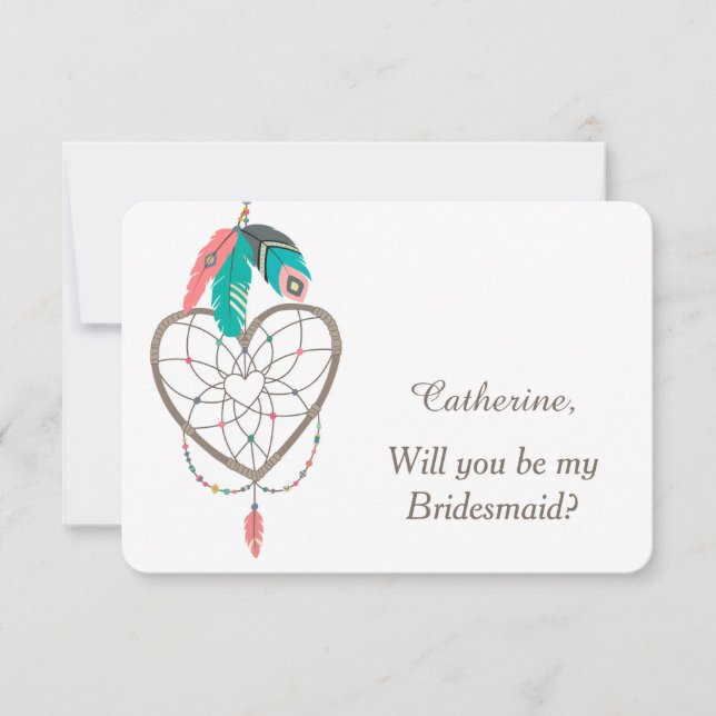 Invitación Dreamcatcher Feather Boda Bridesmaid (Anverso)