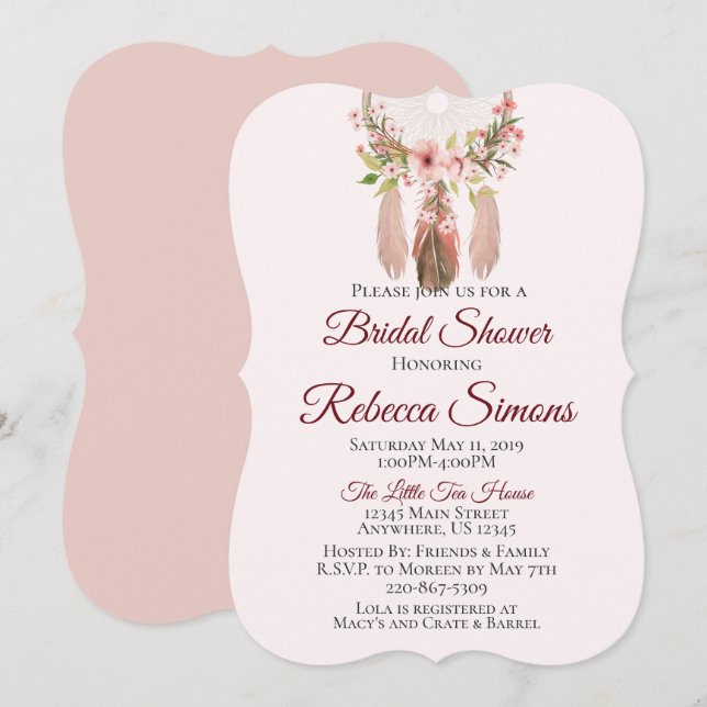 Invitación Dreamcatcher | Shabby Chic Bridal Shower (Anverso / Reverso)
