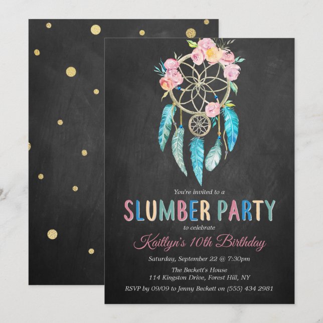 Invitación Dreamcatcher Slumber Fiesta Cualquier Cumpleaños d (Anverso / Reverso)