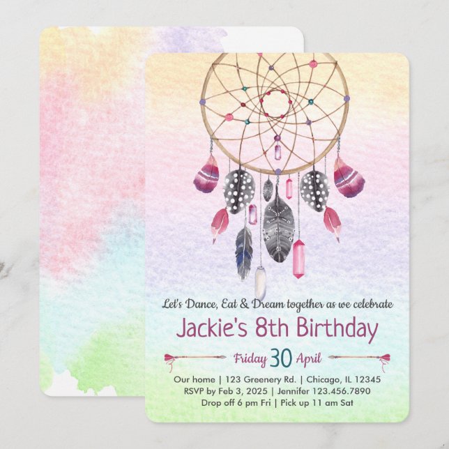 Invitación Dreamcatcher Slumber Fiesta Cumpleaños (Anverso / Reverso)