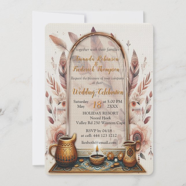 Invitación Dreamcaters en un tema bohemio (Anverso)