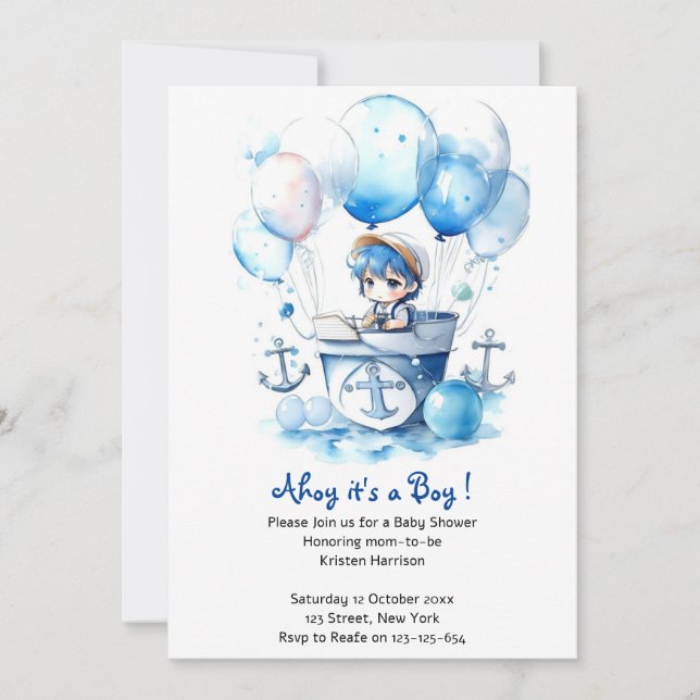 Invitación Dreams Nautical Desvelan Boy Baby Shower (Anverso)
