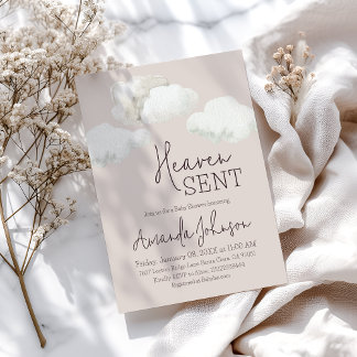Invitación Dreamy Beige Heaven Sent Baby Shower