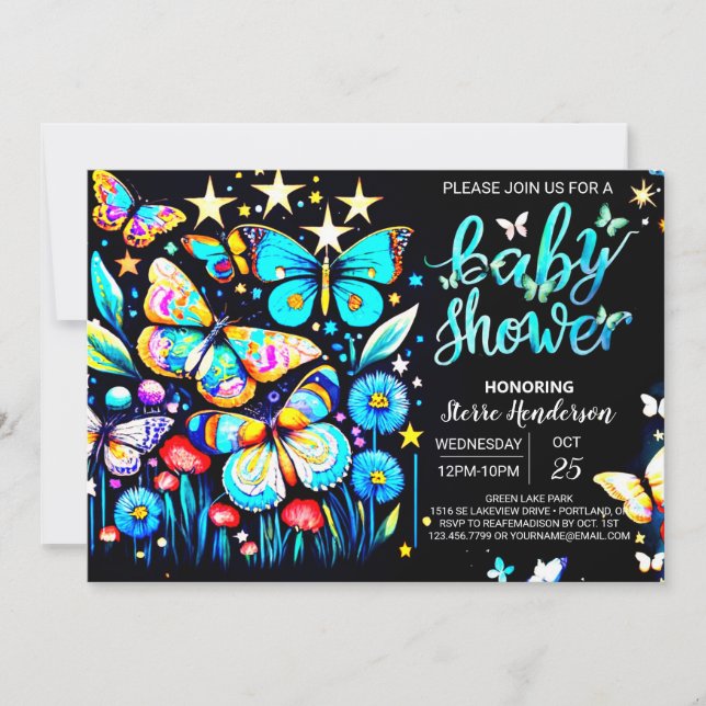 Invitación Dreamy Blue Butterfly Garden Boy Baby Shower (Anverso)