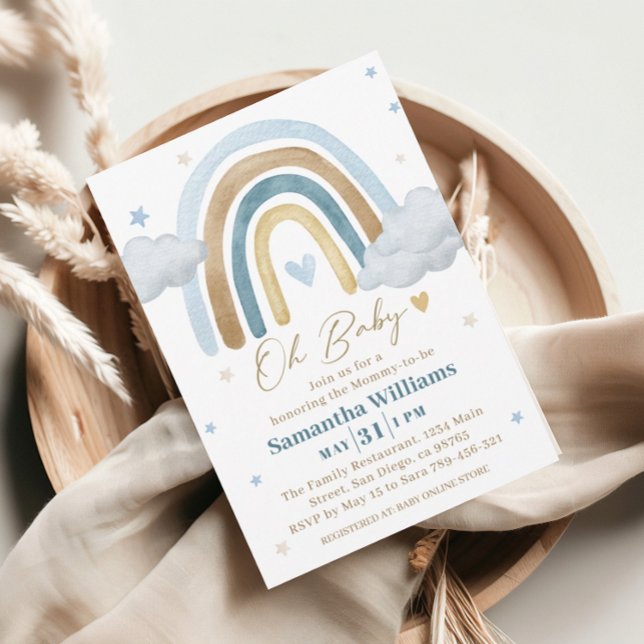 Invitación Dreamy Blue Gold Boho Baby Shower (Subido por el creador)