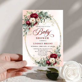 Invitación Dreamy Bohemian Deep Red Floral Baby Shower