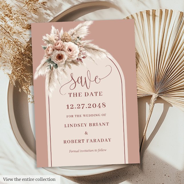 Invitación Dreamy Boho Dusty Pink Floral Arch Save the Date (Dreamy Boho Dusty Pink Floral Arch Save the Date)
