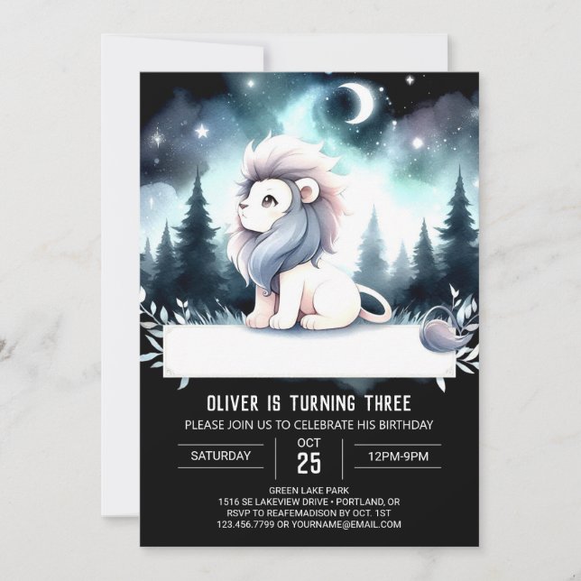 Invitación Dreamy Boho Lion Birthday (Anverso)