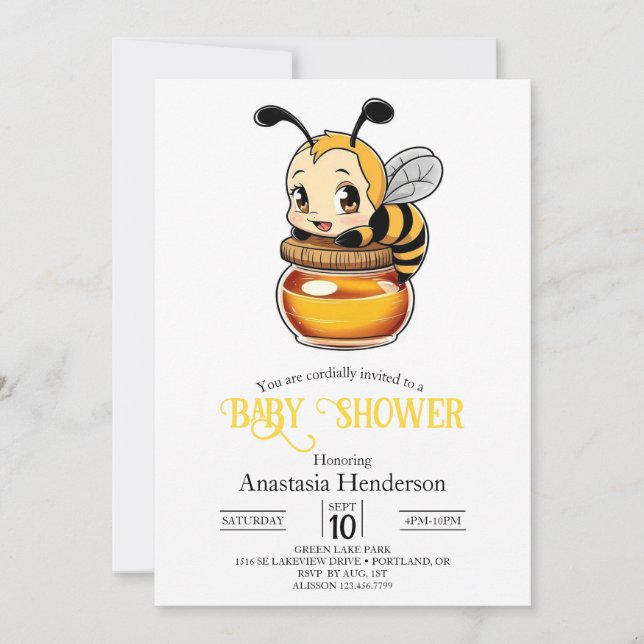 Invitación Dreamy Bonito Bee Baby Shower (Anverso)