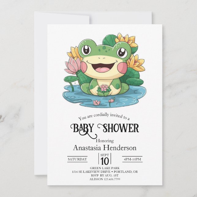 Invitación Dreamy Bonito Frog Baby Shower (Anverso)