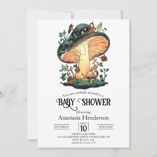 Invitación Dreamy Bonito Mushroom Baby Shower (Anverso)