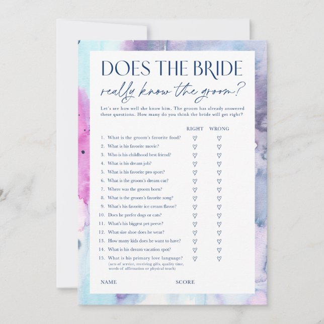 Invitación Dreamy Bridal Shower Bride & Groom Game Card (Anverso)