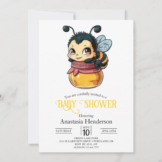 Invitación Dreamy Bumble Bee Baby Shower (Anverso)