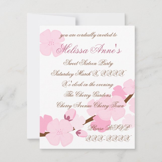 Invitación Dreamy Cherry Blossom (Anverso)